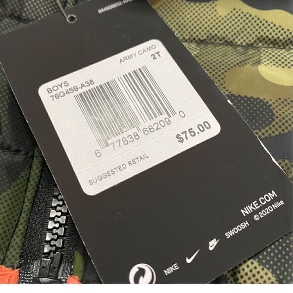 Nike Youth NSW Puffer Jacket Army Camouflage/Orange 76G459-A38 size 2T New - Picture 11 of 11